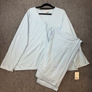 Simple Pleasures 2X Plus Blue 2pc Knit Pajama Set NWT Stained